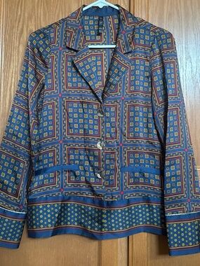 Zara Navy Geometric Print Button-Down Shirt Jacket